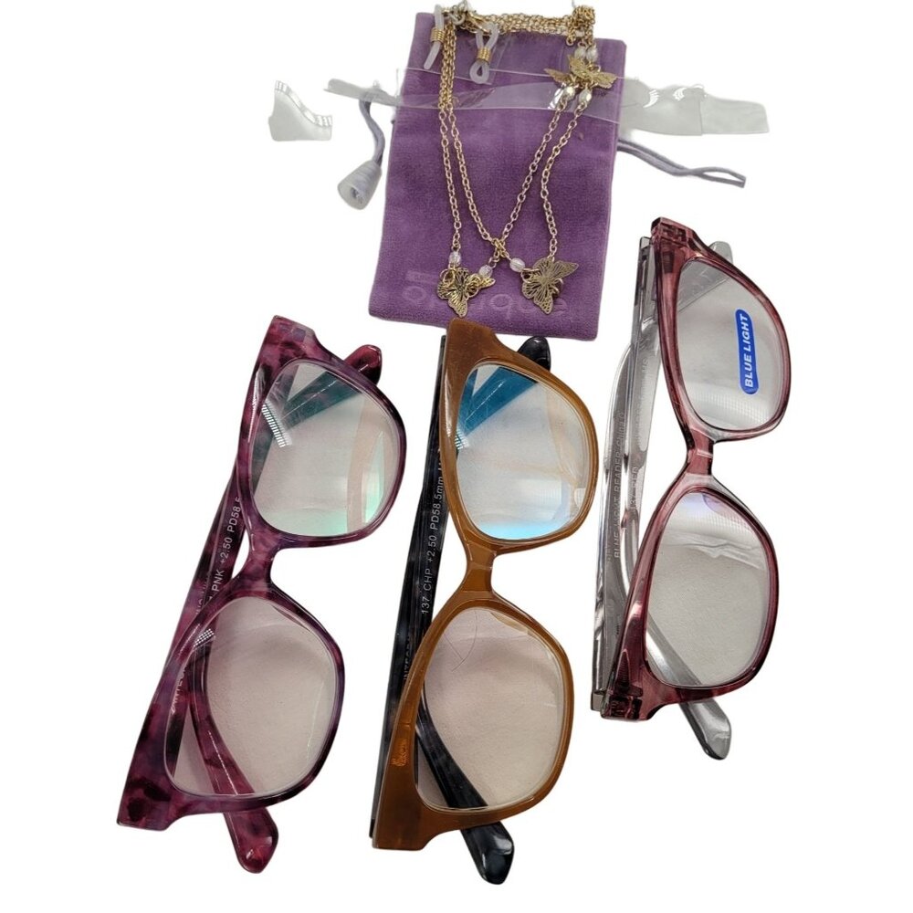 Reader Glasses 2 - +2.50, 1- Blue Light Filter Reader +2.50, Soft Case